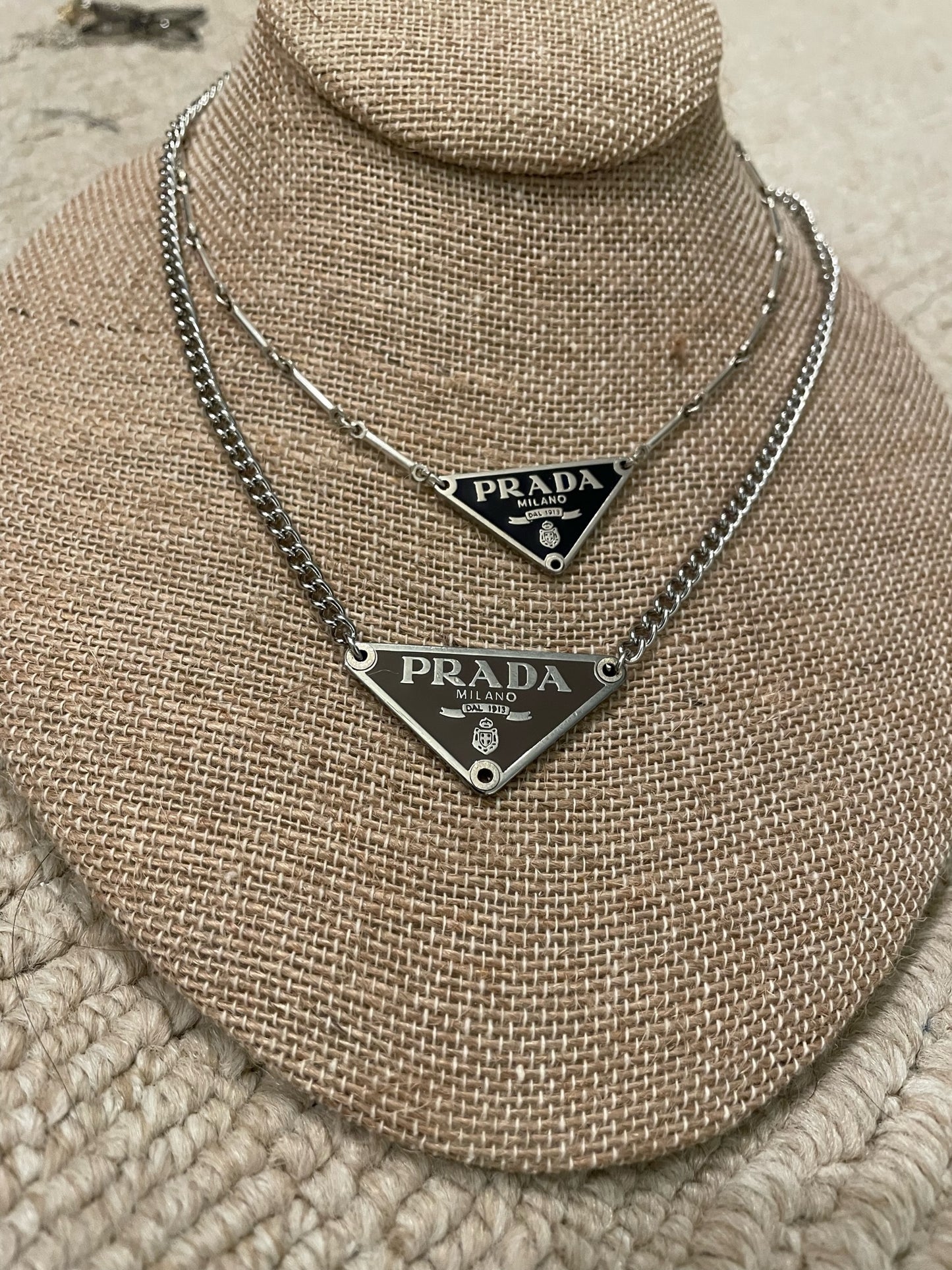 Prada Triangle Plate Charms on Necklaces