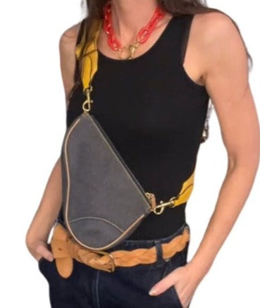 Christian Dior Vintage Denim Saddle Bag Pochette Small