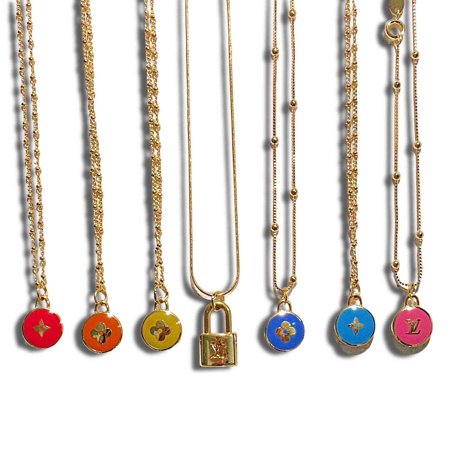 Dainty Louis Vuitton LV Logo Pink Pastilles Repurposed Charm Necklace