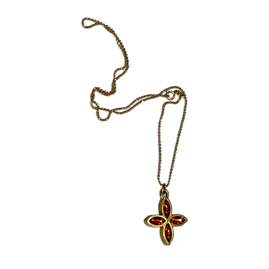 Pointed Flower / Amber Orange Crystal Logo 2- Sided Louis Vuitton Charm on Necklace