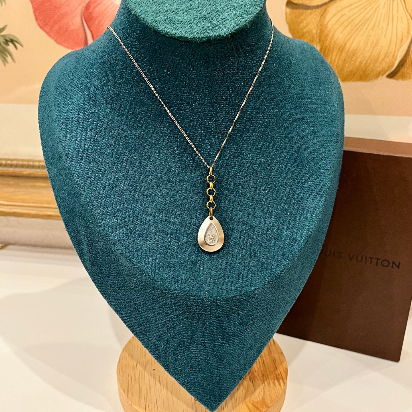 Mixed Metal Louis Vuitton Teardrop Charm on Necklace