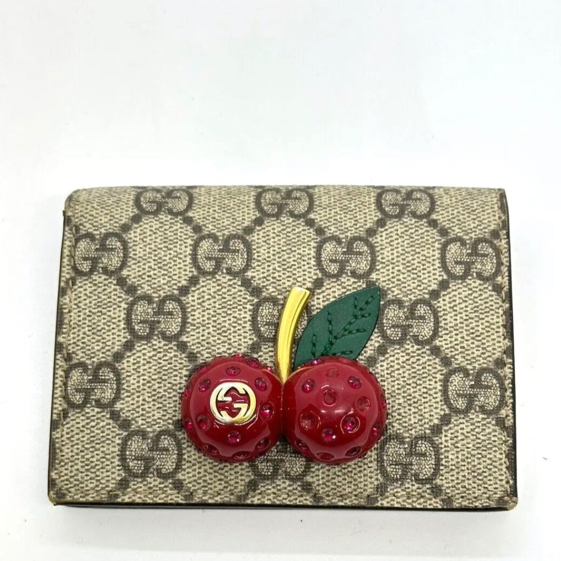 Cherries GG Supreme Gucci Printed Compact Wallet
