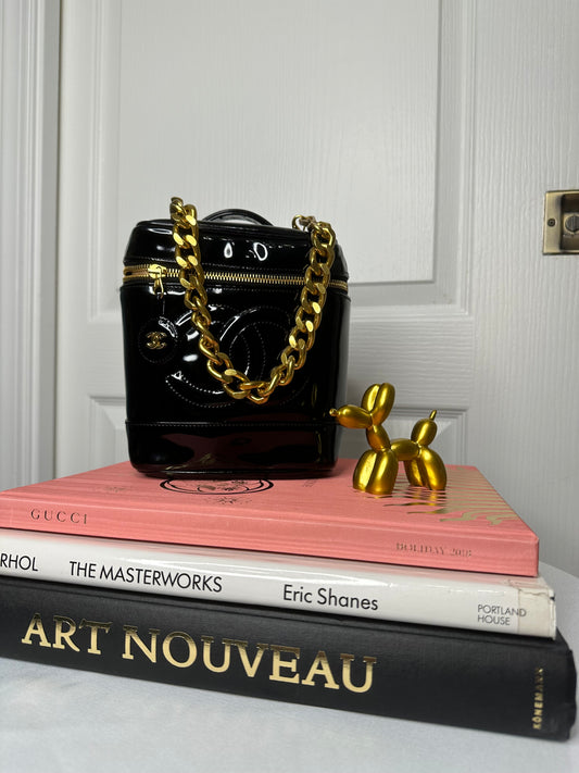 Chic Black Patent CC Vintage Chanel Vanity