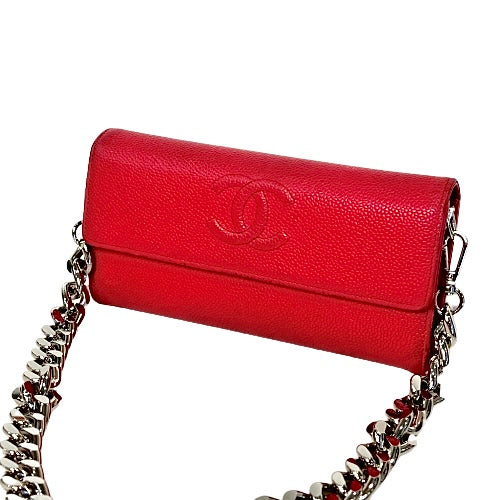 Timeless CC Vintage Chanel Red Caviar Skin Long Wallet Clutch/ WOC