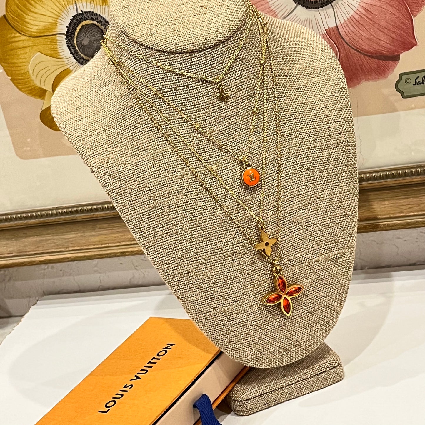 Rare LV Logo Pastilles Louis Vuitton Charm on Necklace - bright Orange