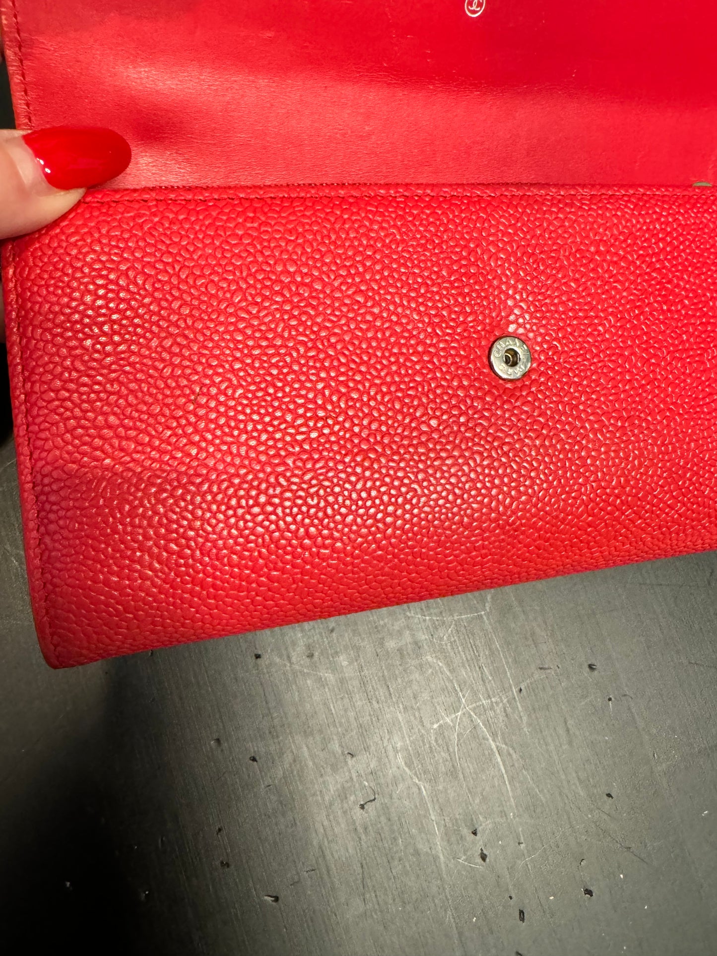 Timeless CC Vintage Chanel Red Caviar Skin Long Wallet Clutch/ WOC