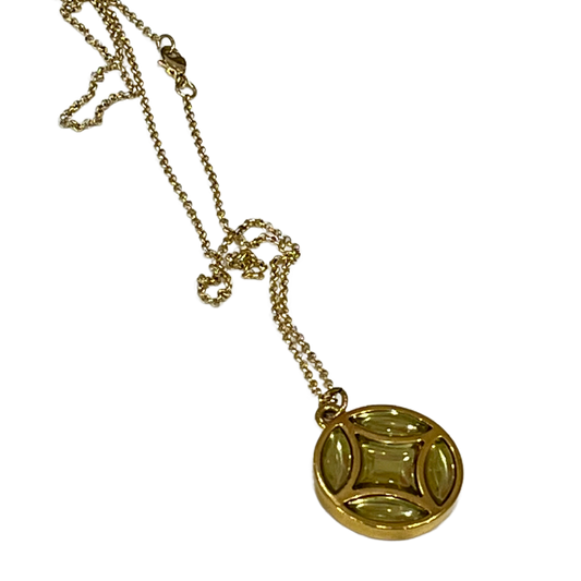 Lemon Crystal Rounded Flower Logo 2 sided Charm on Necklace