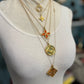 Pointed Flower / Amber Orange Crystal Logo 2- Sided Louis Vuitton Charm on Necklace