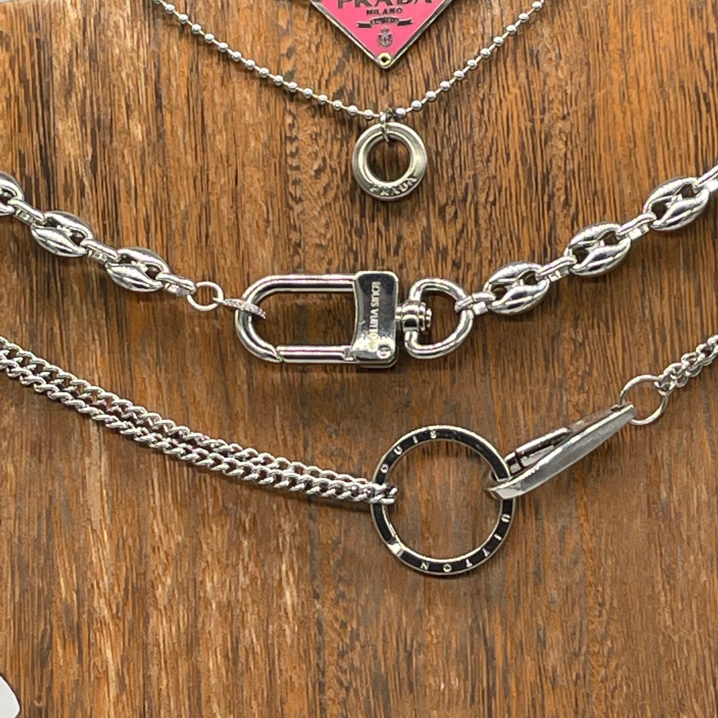 Statement Necklace on One of a Kind Louis Vuitton Key Ring on Double Chain Choker