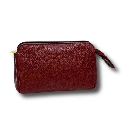 Chic Vintage Burgundy Timeless Chanel Caviar Micro Pouch