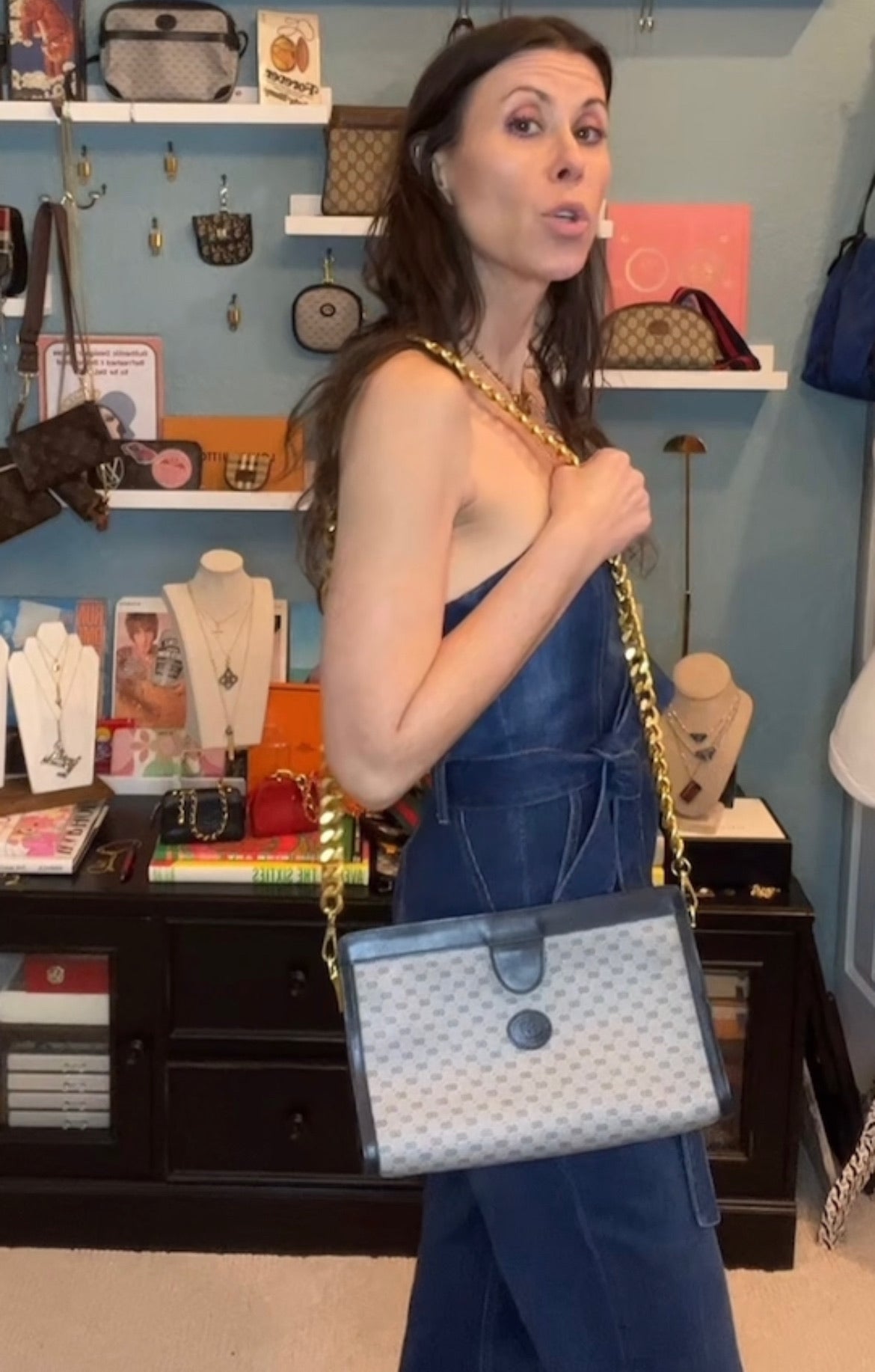 Vintage GG Blue/ Grey Gucci Clutch Convertible Custom Crossbody Bag - LG