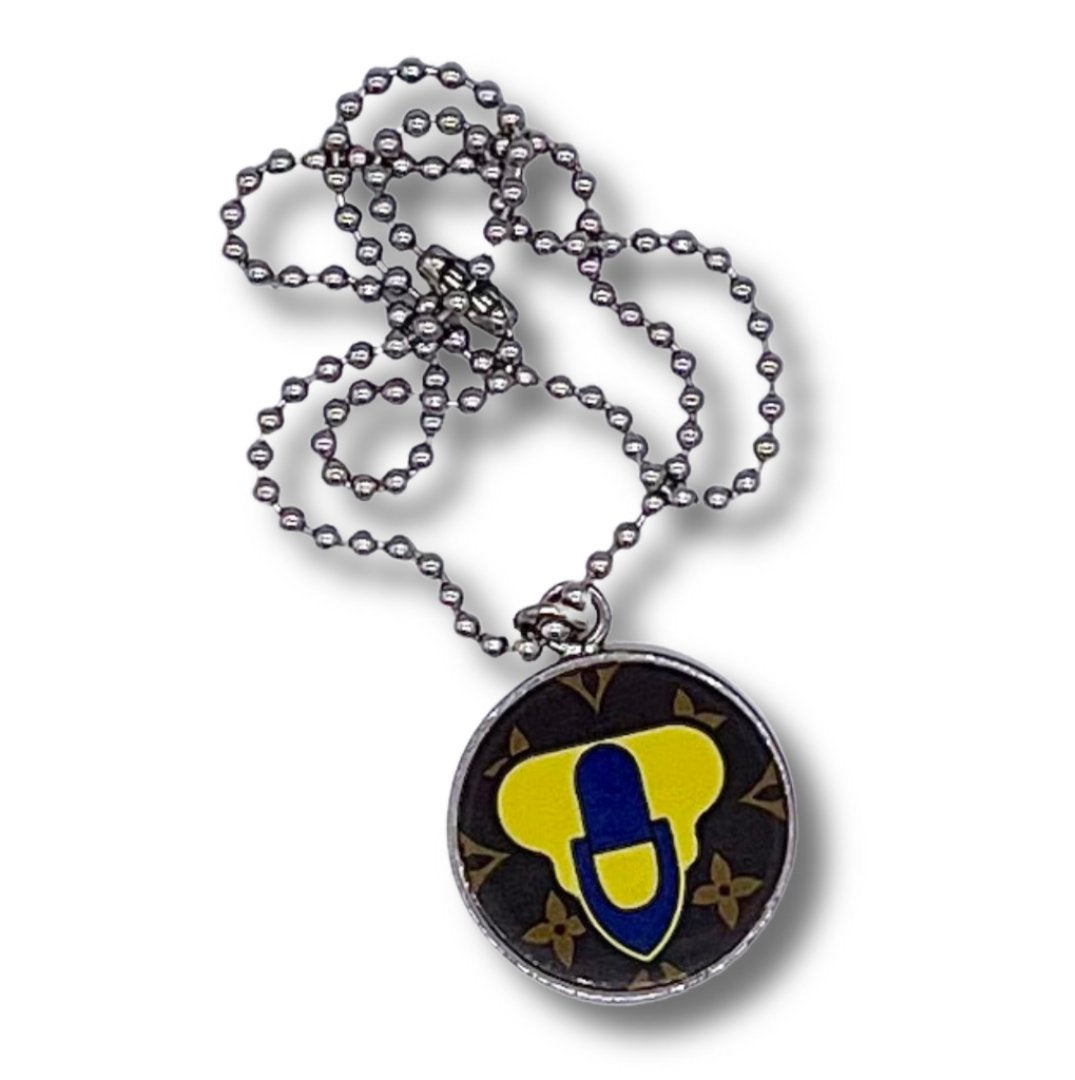Silver with Pink Yellow Blue LV Lock and Toggle Louis Vuitton Re-Worked Charm Necklace - L