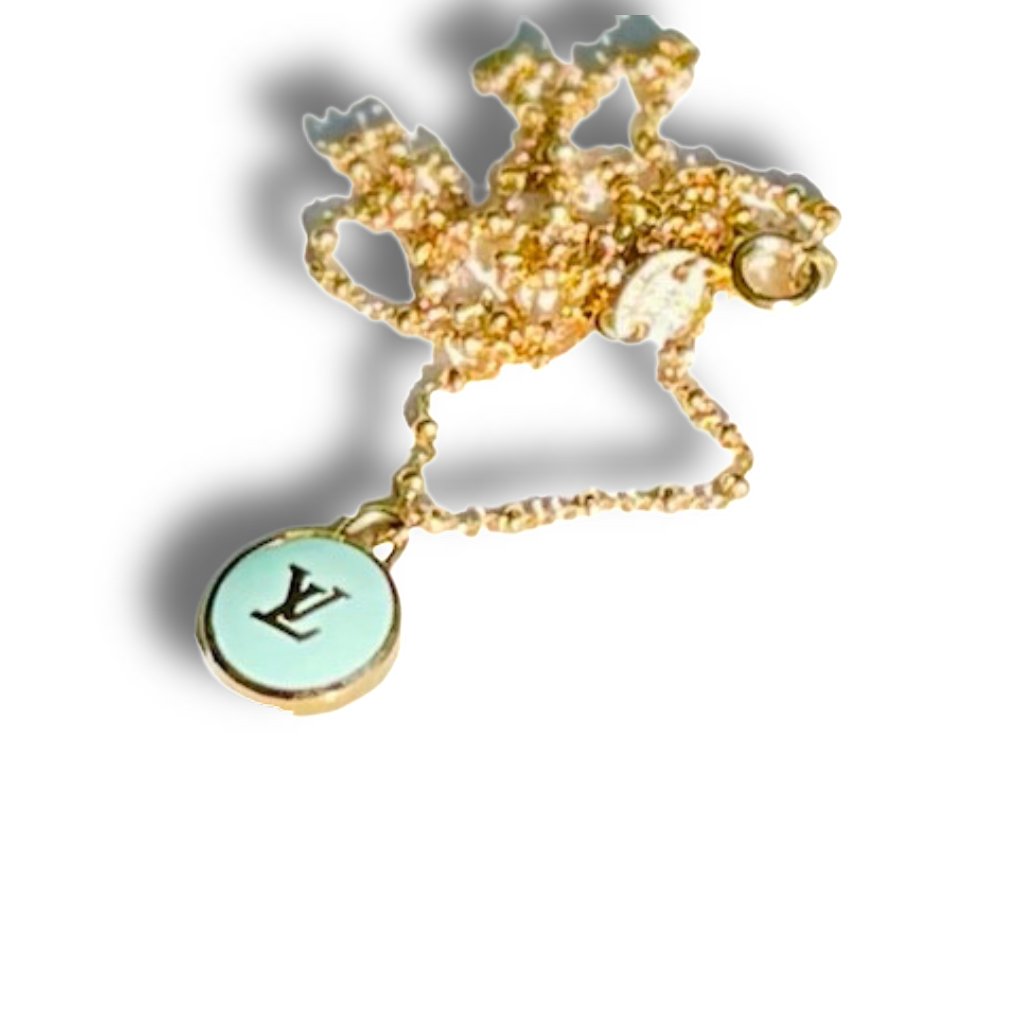 Louis Vuitton Turquoise LV Logo Pastilles Repurposed Charm Necklace