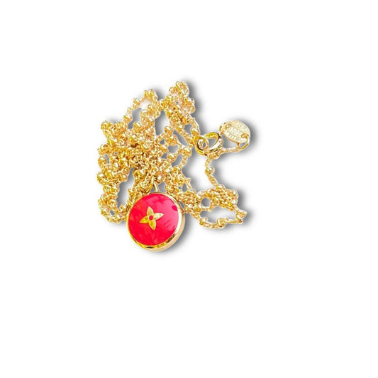 Louis Vuitton Red Pointed Flower Logo  Pastilles Repurposed Charm Necklace