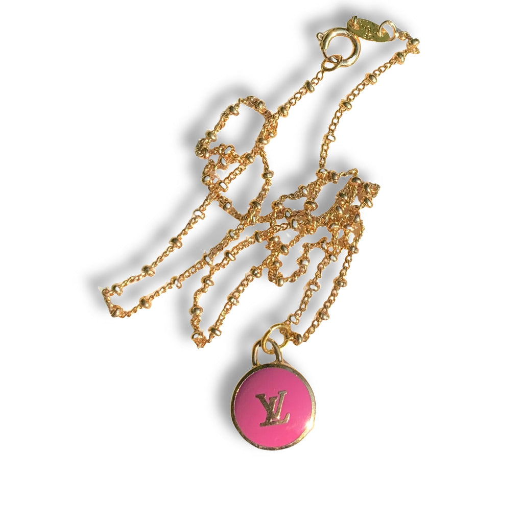 Dainty Louis Vuitton LV Logo Pink Pastilles Charm Worn on Chain as Necklace