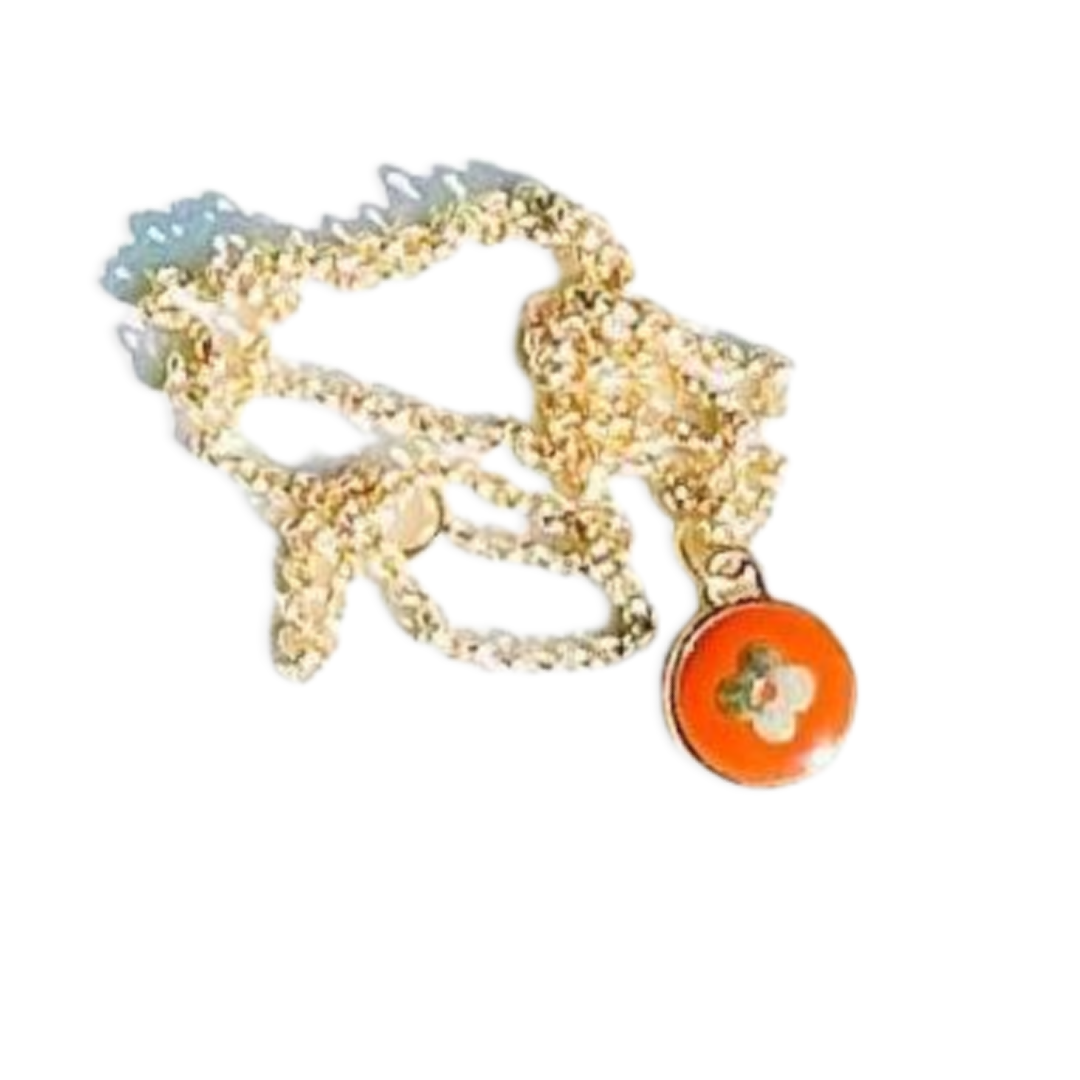 Louis Vuitton Orange Rounded Flower Logo Pastilles Repurposed Charm Necklace